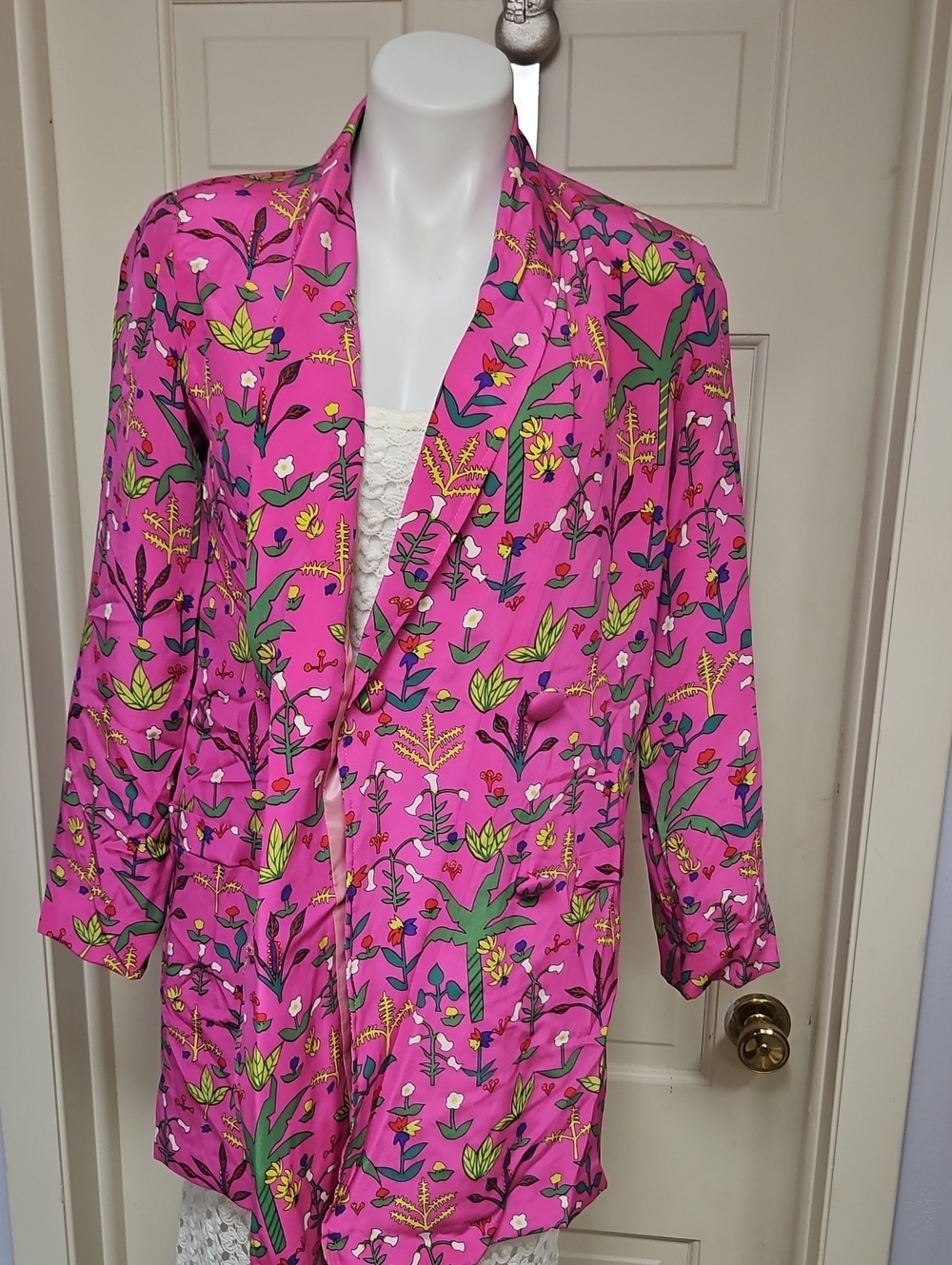 Vintage 1980s rare tropical print caribbean resort where silk jacket blazer